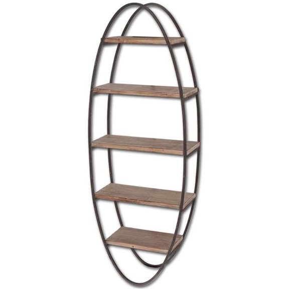 Pemberly Row Oval Shape Wall Shelf in Brown and Black Metal Frame