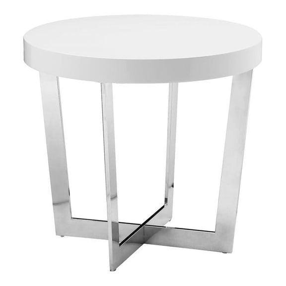 Pemberly Row Oyster Gloss Lacquer & High Polished Steel Metal Side Table - White