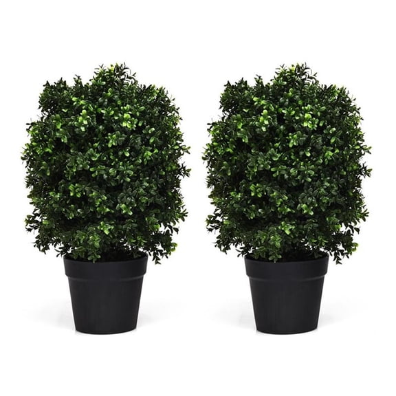 Pemberly Row PP and PE Artificial Boxwood Topiary Ball Tree in Green (Set of 2)