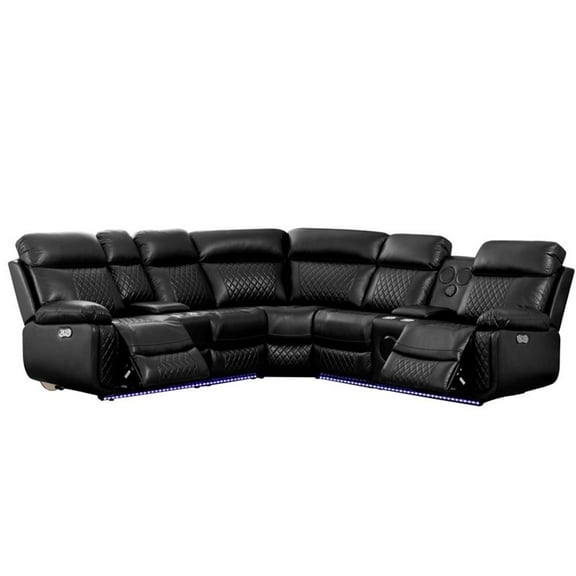 Pemberly Row PU Leather Modern Sofa Power Reclining Multi-Functional Couch-Black
