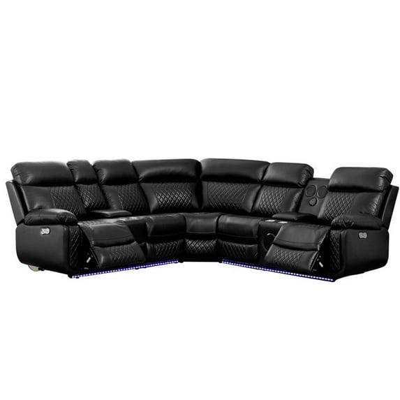 Pemberly Row PU Leather Modern Sofa Power Reclining Multi-Functional Couch-Black