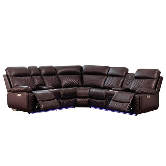 Pemberly Row PU Leather Modern Sofa Power Reclining Multi-Functional Couch-Brown