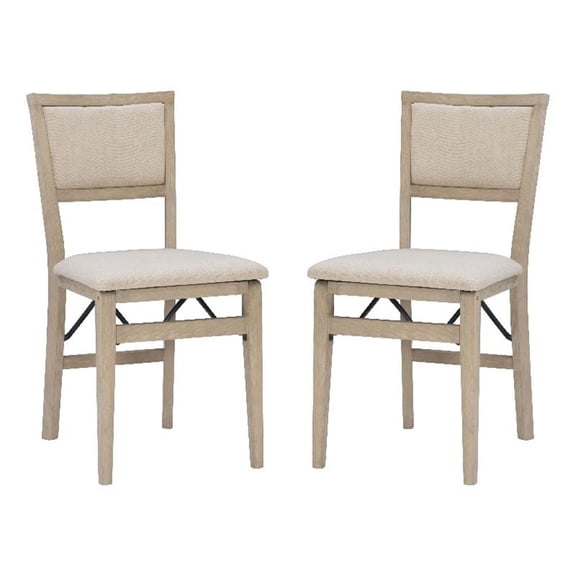 Pemberly Row Pad Back Wood Set of Two Folding Chairs in Graywash