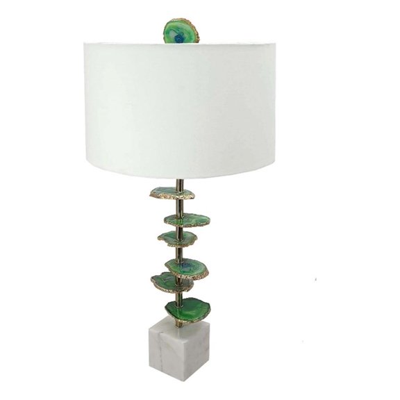 Pemberly Row Parks 30" Agate Slice Table Lamp with Linen Shade in White