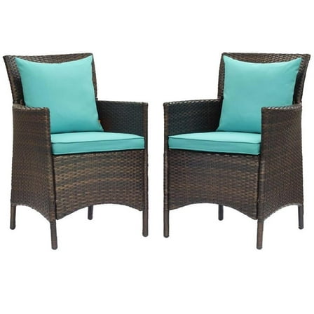 Pemberly Row   Patio Dining Arm Chair in Brown and Turquoise (Set of 2)