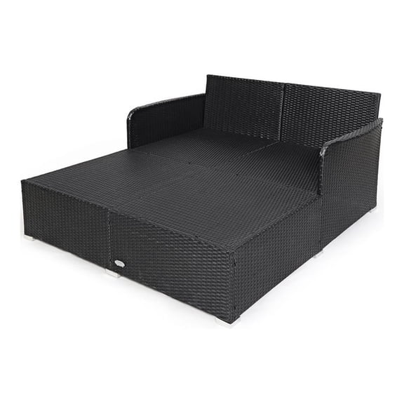 Pemberly Row Patio Rattan Cushioned Sofa Daybed with Pillows in Beige