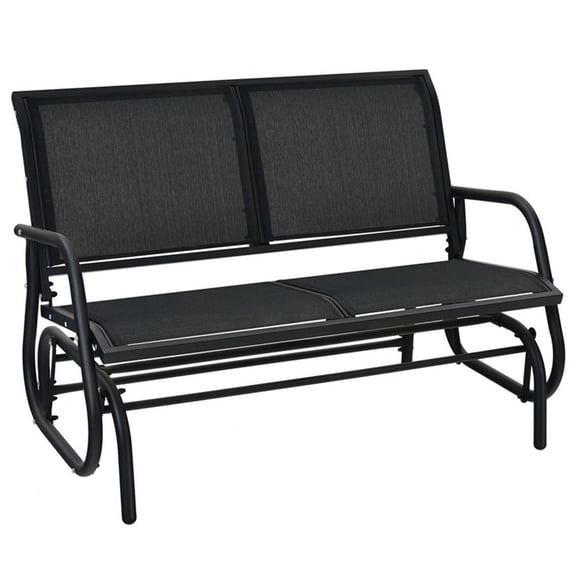 Pemberly Row Patio Swing Glider Bench Loveseat Rocking Chair Black