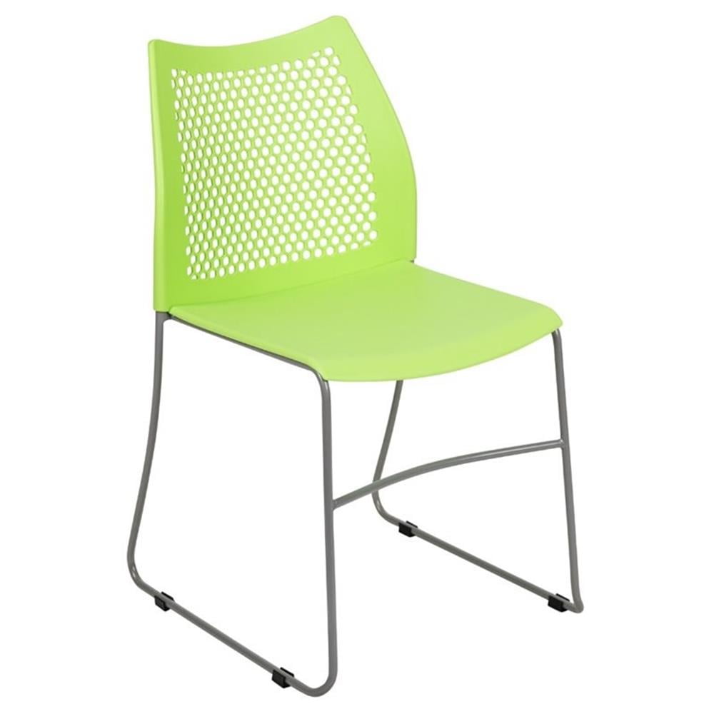 Pemberly Row Perforated Plastic Sled Base Stacking Chair in Green ...
