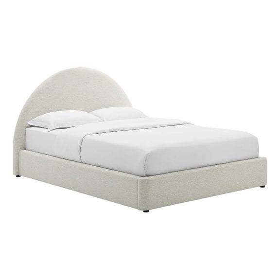 Pemberly Row Arched Round Full Platform Bed in Heathered Weave Ivory