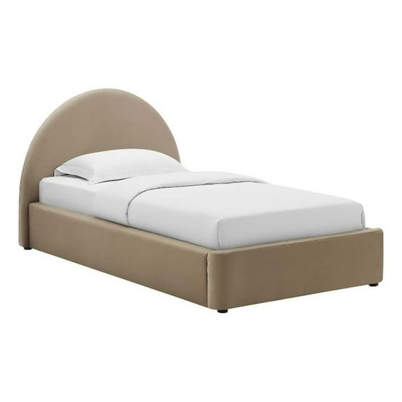 Pemberly Row Performance Velvet Arched Round Twin Platform Bed in Taupe