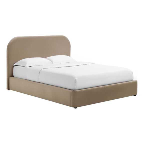 Pemberly Row Performance Velvet Curved King Platform Bed in Taupe