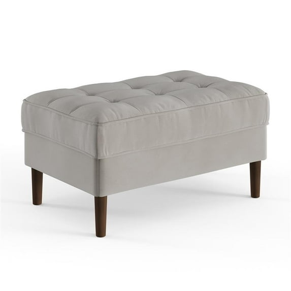 Pemberly Row Performance Velvet Rectangular Ottoman in Silver
