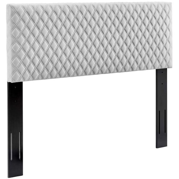Pemberly Row Performance Velvet Tufted Twin Headboard in Light Gray
