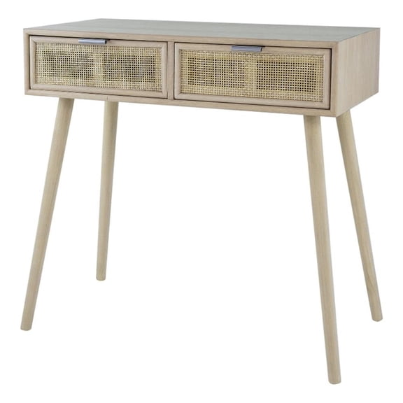 Pemberly Row Pia 32" Console Table with Rattan Drawers in Natural Brown