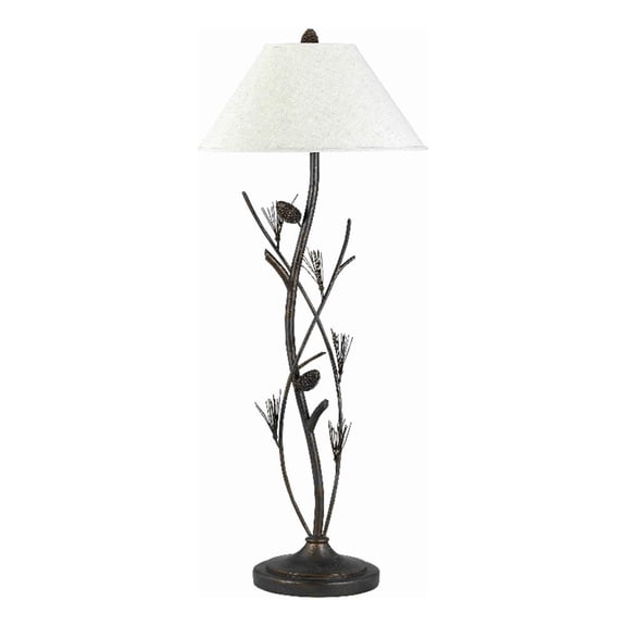 Pemberly Row Pine Twig Floor Lamp with Conical Shade in Bronze/White