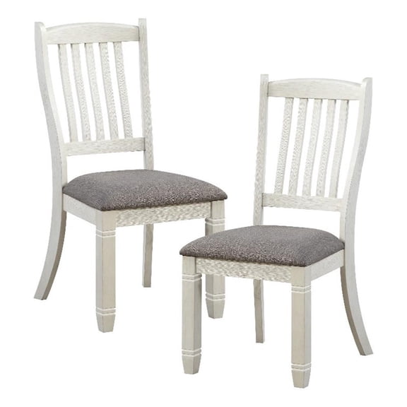 Pemberly Row Pine Wood Dining Room Side Chair in Antique White (Set of 2)