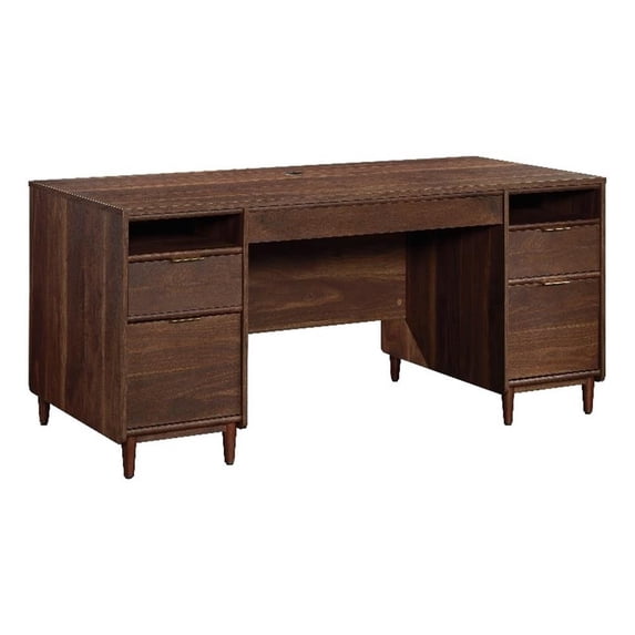 Pemberly Row Place Engineered Wood Executive Desk in Grand Walnut