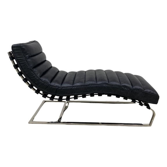 Pemberly Row Plano Channeled Leather Chaise Lounge in Slate Leather