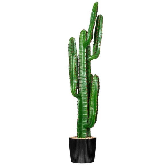 Pemberly Row Plastic Artificial Finger Cactus with Gray/Light Red Pot in Green