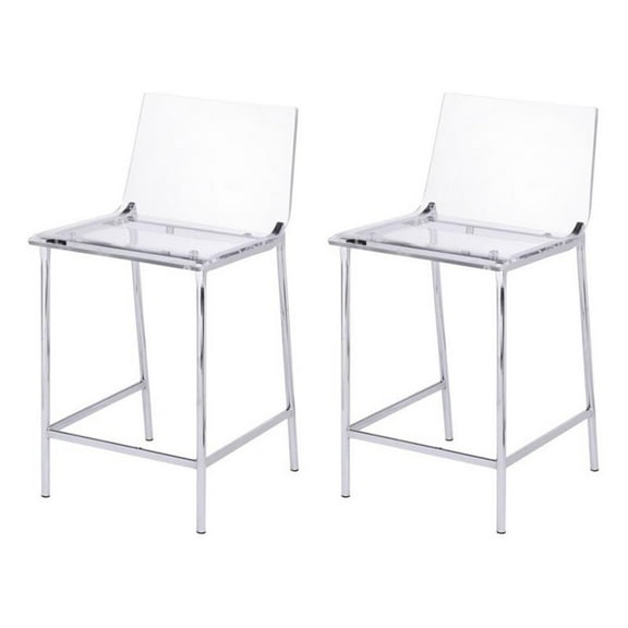 Pemberly Row Plastic Bar Stool Chair Set of 2 in Chrome - Square Seat & Footrest