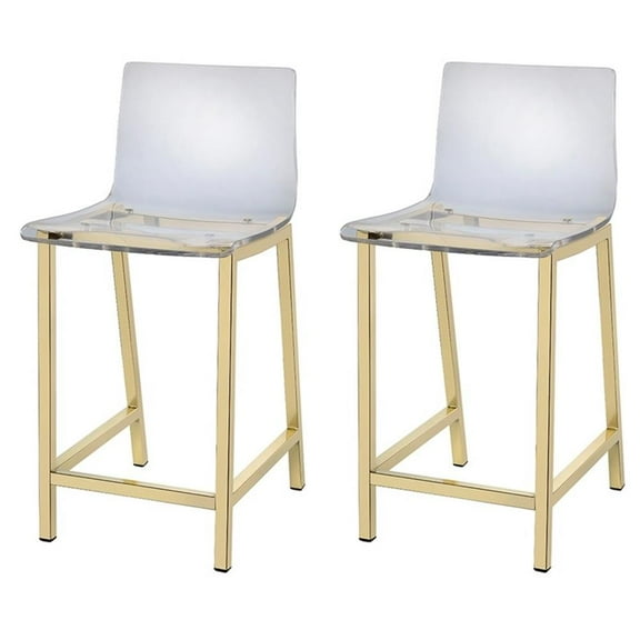 Pemberly Row Plastic Counter Stool Chair Set of 2 in Gold Square Seat & Footrest