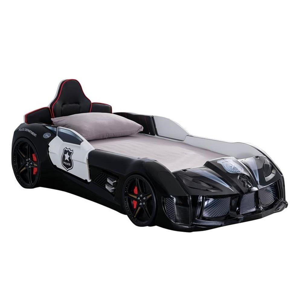 Pemberly Row Plastic Twin Race Car Bed with LED Light in Black