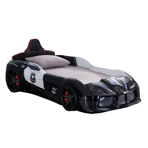 Pemberly Row Plastic Twin Race Car Bed with LED Light in Black