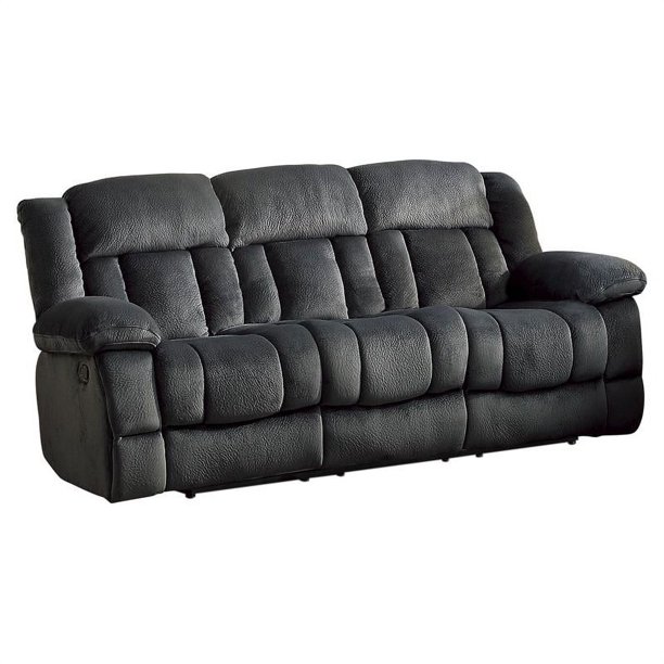 Pemberly Row Plush Double Reclining Sofa, Upholstered 3 Seater Fabric Recliner Couch for Home