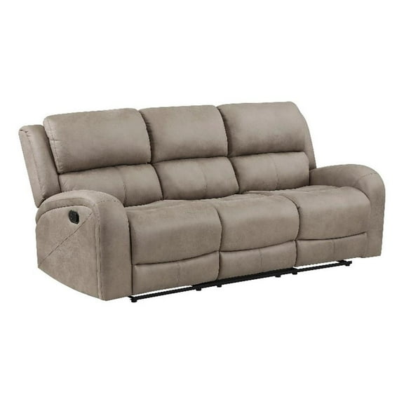 Pemberly Row Polished Microfiber Double Reclining Sofa in Brown