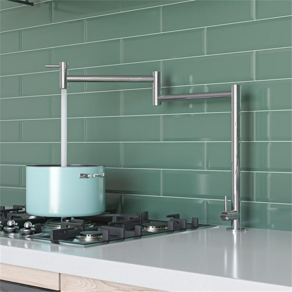 Pemberly Row Polished Stainless Steel Retractable Pot Filler Faucet