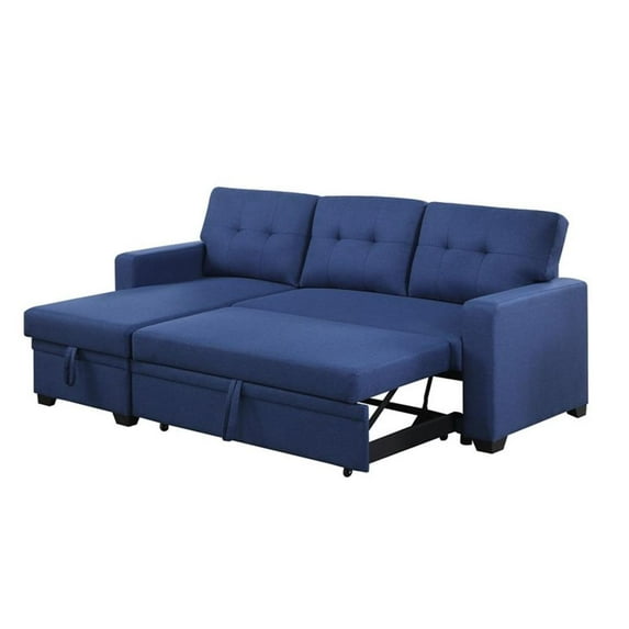 Pemberley Row Linen Blend Blue Sleeper Sectional Sofa L-Shaped Convertible 83" Unassembled