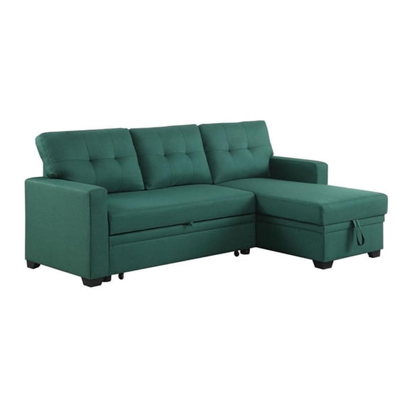 Pemberly Row Polyester Fabric Reversible Sleeper Sectional Sofa in Green