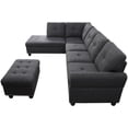 thumbnail image 1 of Pemberly Row Polyester Fabric Sectional Sofa with Ottoman-Dark Gray, 1 of 6
