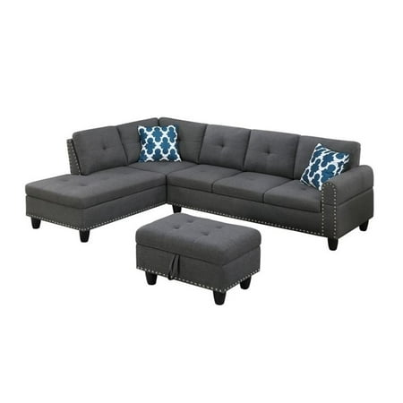 Pemberley Row Polyester Fabric Gray Sectional Sofa Rectangular Storage Ottoman 99.5" Unassembled