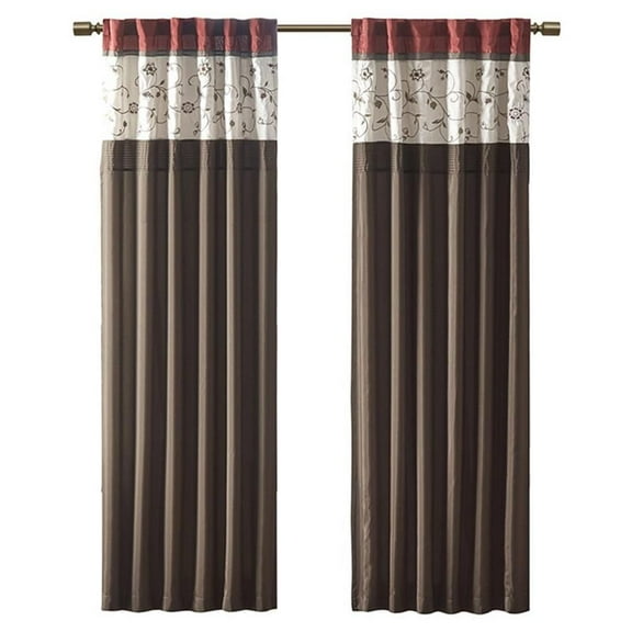 Pemberly Row Polyester Fabric Window Panel with Lining in Brown/Red