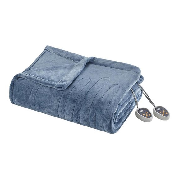 Pemberly Row Polyester Knitted Solid Microlight Heated Blanket in Sapphire Blue
