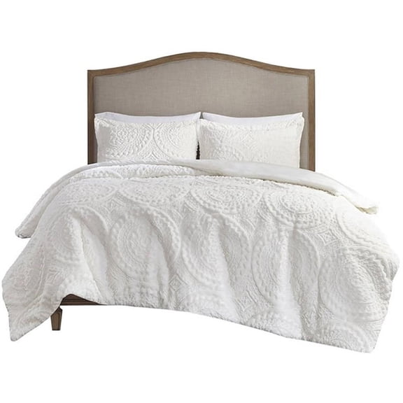 Pemberly Row Polyester Long Fur to Mink Comforter Set in Ivory