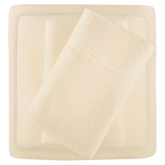 Pemberly Row Polyester Micro Fleece Solid Sheet Set in Ivory