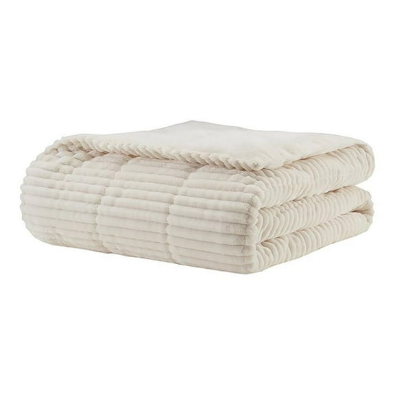 Pemberly Row Polyester Microcord Solid Pieced Corduroy Plush Throw in Ivory