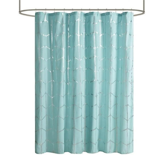 Pemberly Row Polyester Microfiber Shower Curtain in Aqua Blue/Silver