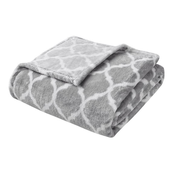 Pemberly Row Polyester Print Microlight Brushed Throw with 1" Self Hem in Gray