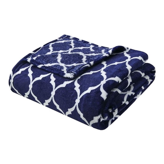 Pemberly Row Polyester Print Microlight Brushed Throw with 1" Self Hem in Navy