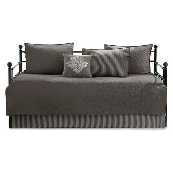 Pemberly Row Polyester Solid Brushed Reversible Daybed Cover Set in Gray