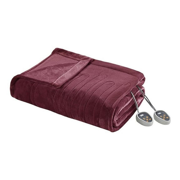Pemberly Row Polyester Solid Microlight Heated Blanket in Red Finish