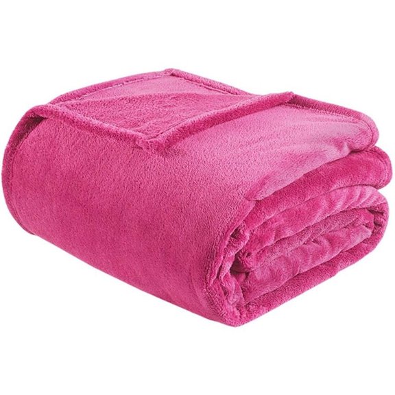Pemberly Row Polyester Solid Microlight Plush Brushed Blanket in Pink