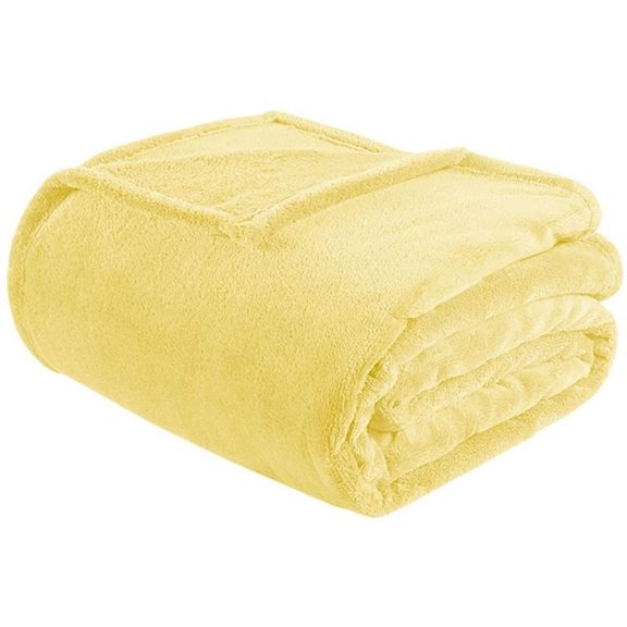 Pemberly Row Polyester Solid Microlight Plush Oversized Blanket in Yellow