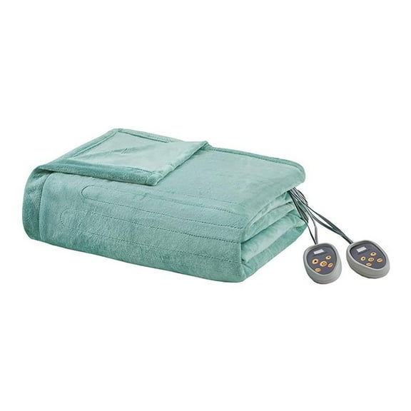 Pemberly Row Polyester Solid Microlight Reversible Heated Blanket in Aqua Blue