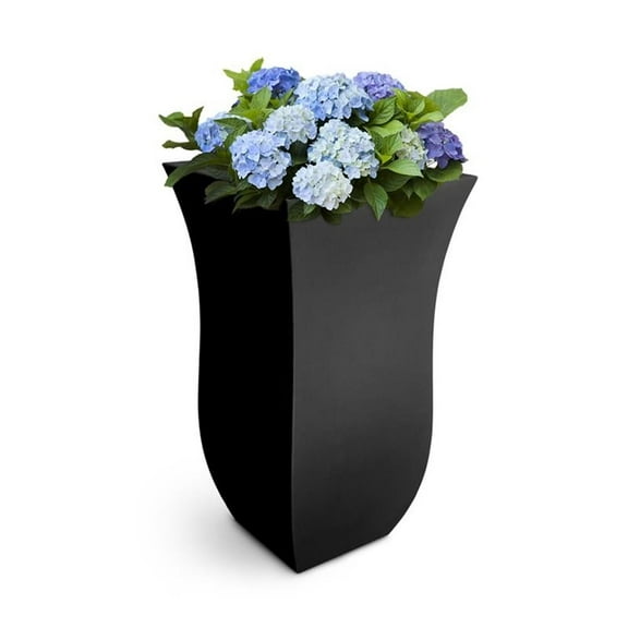 Pemberly Row Polyethylene Resin 30" Tall Tulip Planter in Black
