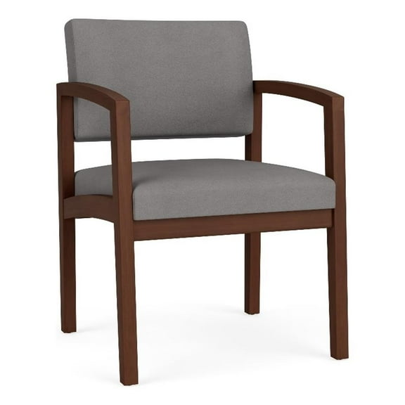 Pemberly Row Polyurethane Reception Guest Chair in Gray/Walnut