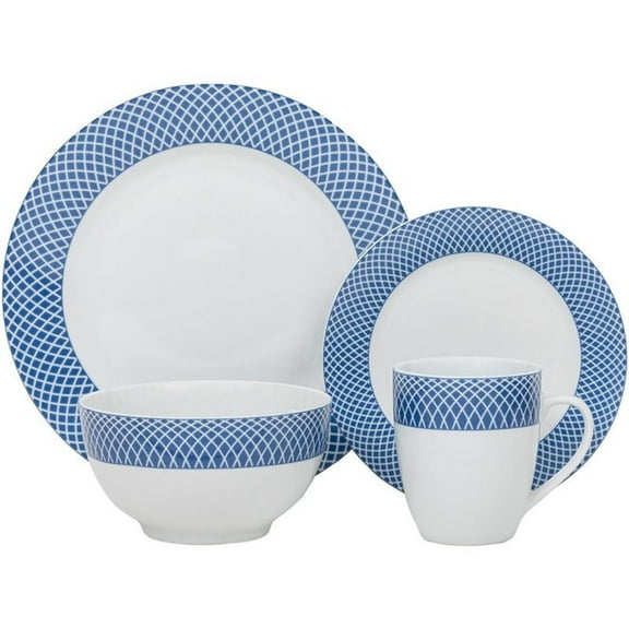 Pemberly Row Porcelain Dinner Set 16 Piece Porcelain Blue Diamond
